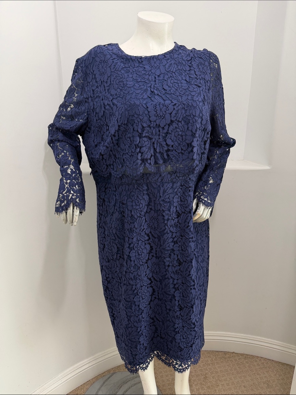 ASOS Curve Navy Blue Lace Long Sleeve Midi Dress Formal Evening Wedding Guest 20
